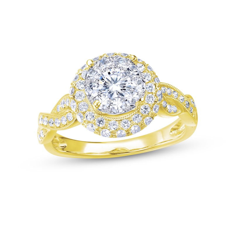 Main Image 1 of Multi-Diamond Center Engagement Ring 7/8 ct tw Round-cut 14K Yellow Gold