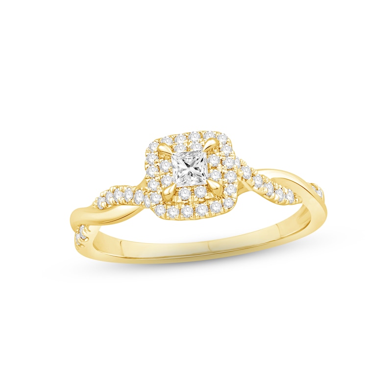 Main Image 1 of Diamond Halo Engagement Ring 3/8 ct tw Princess & Round-cut 14K Yellow Gold