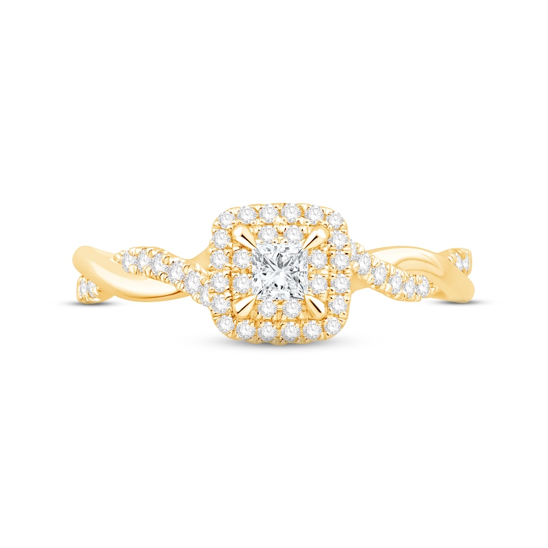 Main Image 3 of Diamond Halo Engagement Ring 3/8 ct tw Princess & Round-cut 14K Yellow Gold