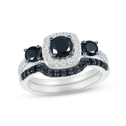 Memories Moments Magic Black & White Diamond Bridal Set 1-3/8 ct tw Round-cut 10K White Gold