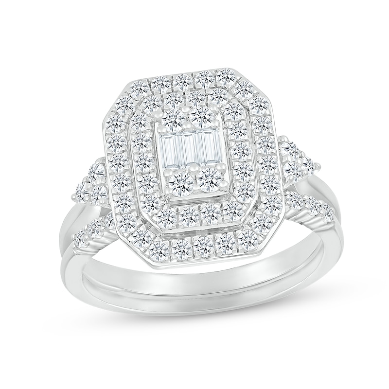 Main Image 1 of Multi-Diamond Center Bridal Set 7/8 ct tw Baguette & Round-cut 10K White Gold