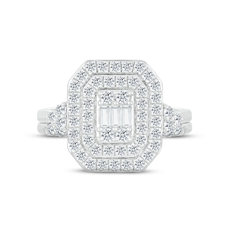 Main Image 2 of Multi-Diamond Center Bridal Set 7/8 ct tw Baguette & Round-cut 10K White Gold