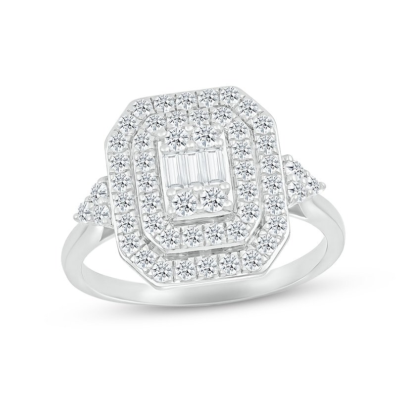 Main Image 3 of Multi-Diamond Center Bridal Set 7/8 ct tw Baguette & Round-cut 10K White Gold