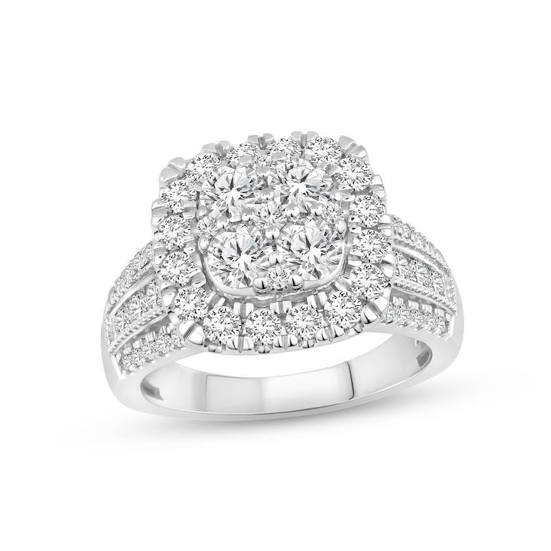 Main Image 1 of Multi-Diamond Center Engagement Ring 2 ct tw Round-cut 14K White Gold