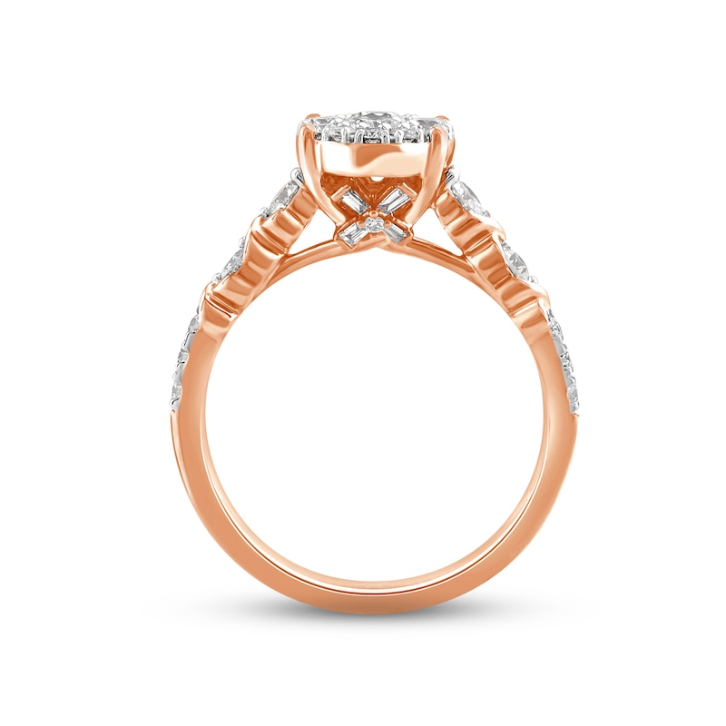 Main Image 3 of Multi-Diamond Center Engagement Ring 1 ct tw Round-cut 14K Rose Gold