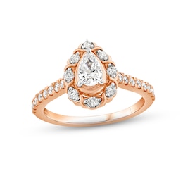 Diamond Halo Engagement Ring 7/8 ct tw Pear & Round-cut 14K Rose Gold