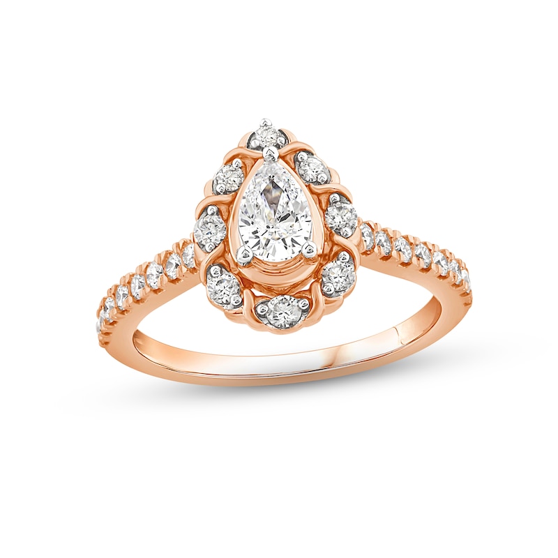 Main Image 1 of Diamond Halo Engagement Ring 7/8 ct tw Pear & Round-cut 14K Rose Gold