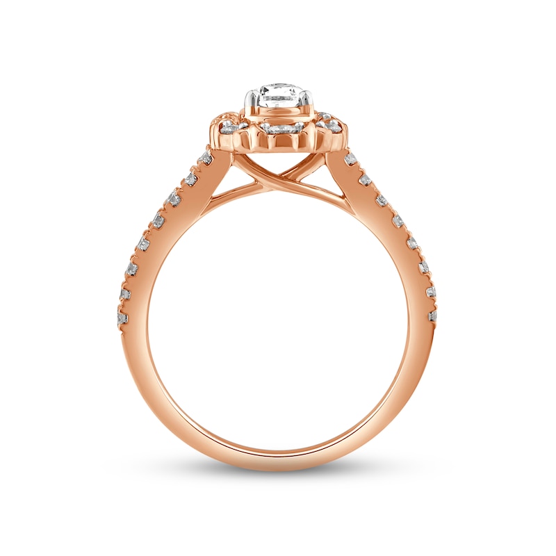 Main Image 3 of Diamond Halo Engagement Ring 7/8 ct tw Pear & Round-cut 14K Rose Gold