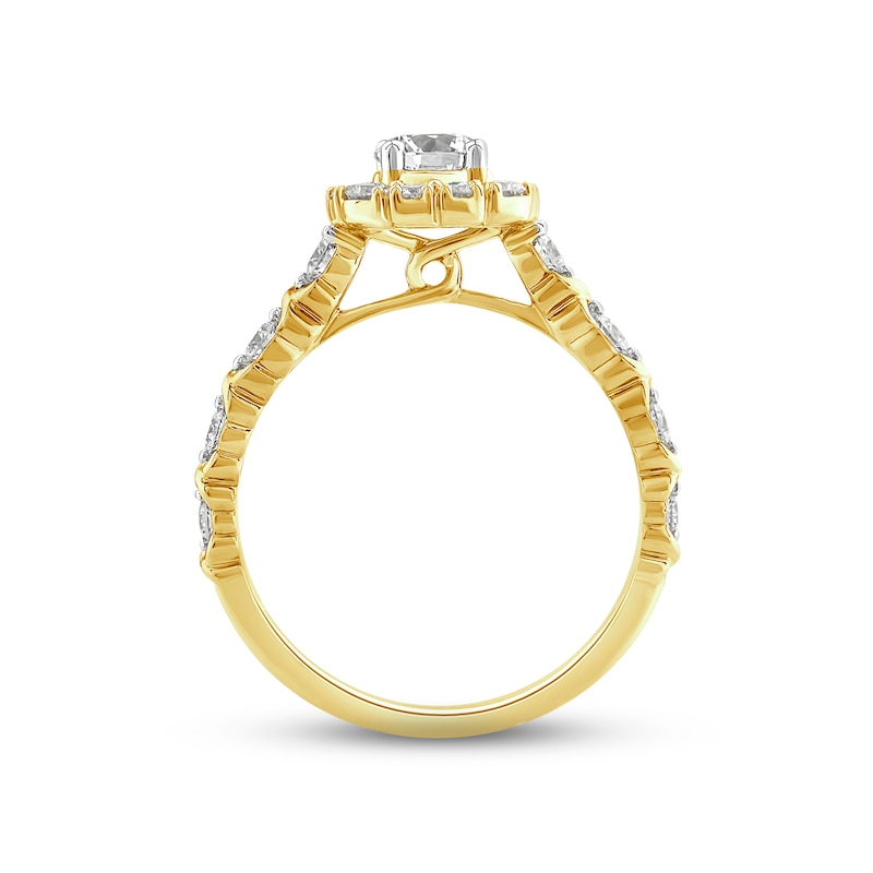 Main Image 3 of Diamond Halo Engagement Ring 1 ct tw Round-cut 14K Yellow Gold