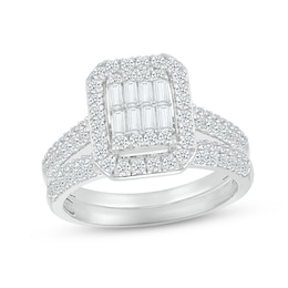 Now + Forever Multi-Diamond Center Bridal Set 1 ct tw Baguette & Round-cut 10K White Gold