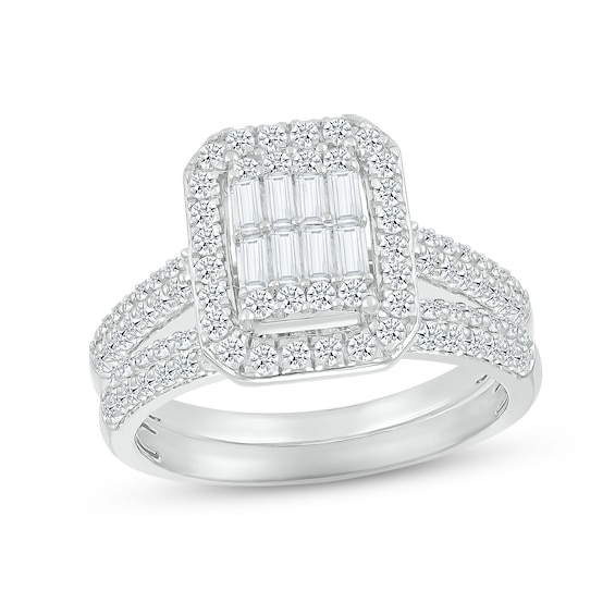 Multi-Diamond Center Bridal Set 1 ct tw Baguette & Round-cut 10K White Gold