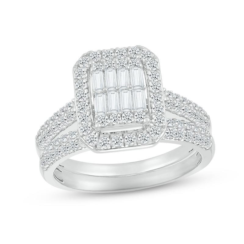 Main Image 1 of Multi-Diamond Center Bridal Set 1 ct tw Baguette & Round-cut 10K White Gold