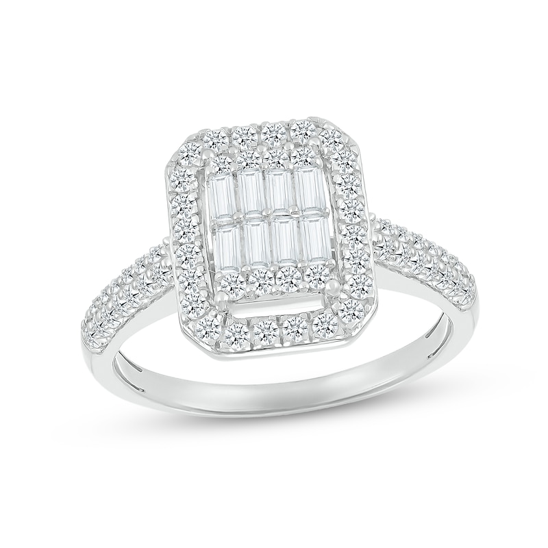 Main Image 3 of Multi-Diamond Center Bridal Set 1 ct tw Baguette & Round-cut 10K White Gold