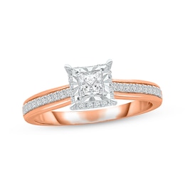 Now + Forever Diamond Engagement Ring 1/2 ct tw Princess & Round-cut 18K Rose Gold