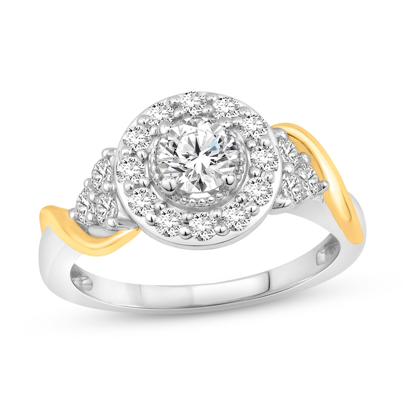 Main Image 1 of Diamond Halo Engagement Ring 1 ct tw Round-cut 14K Two-Tone Gold