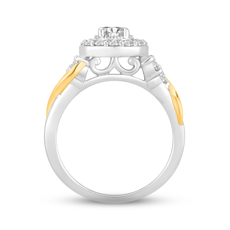 Main Image 2 of Diamond Halo Engagement Ring 1 ct tw Round-cut 14K Two-Tone Gold