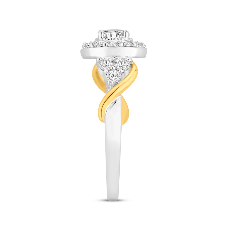 Main Image 3 of Diamond Halo Engagement Ring 1 ct tw Round-cut 14K Two-Tone Gold