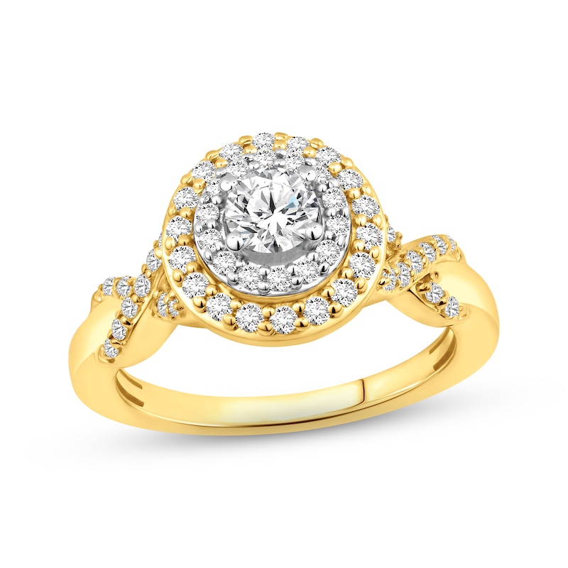 Main Image 1 of Diamond Halo Engagement Ring 7/8 ct tw Round-cut 14K Two-Tone Gold