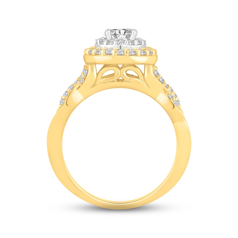 Main Image 3 of Diamond Halo Engagement Ring 7/8 ct tw Round-cut 14K Two-Tone Gold