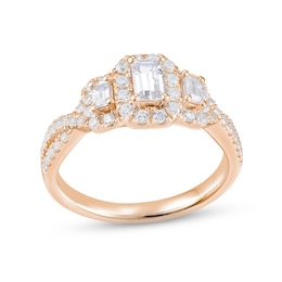 Memories Moments Magic Diamond Three-Stone Engagement Ring 1 ct tw Emerald & Round-cut 14K Rose Gold