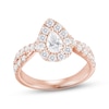 Thumbnail Image 0 of Diamond Halo Engagement Ring 1-1/2 ct tw Pear & Round-cut 18K Rose Gold