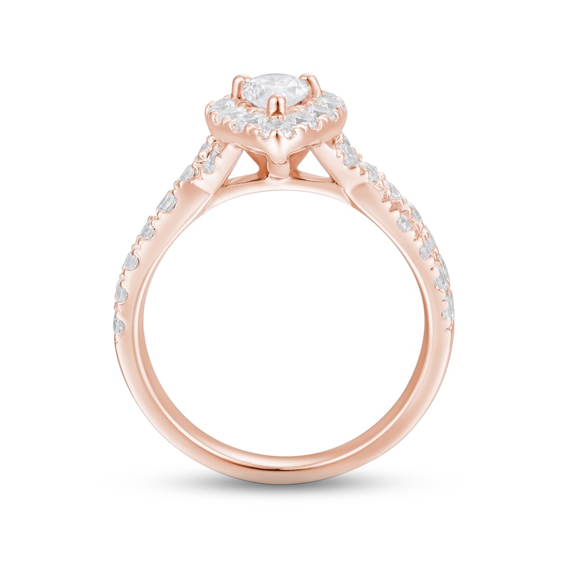 Diamond Halo Engagement Ring 1-1/2 ct tw Pear & Round-cut 18K Rose Gold