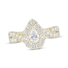 Thumbnail Image 1 of Diamond Halo Engagement Ring 1-1/2 ct tw Pear & Round-cut 18K Yellow Gold