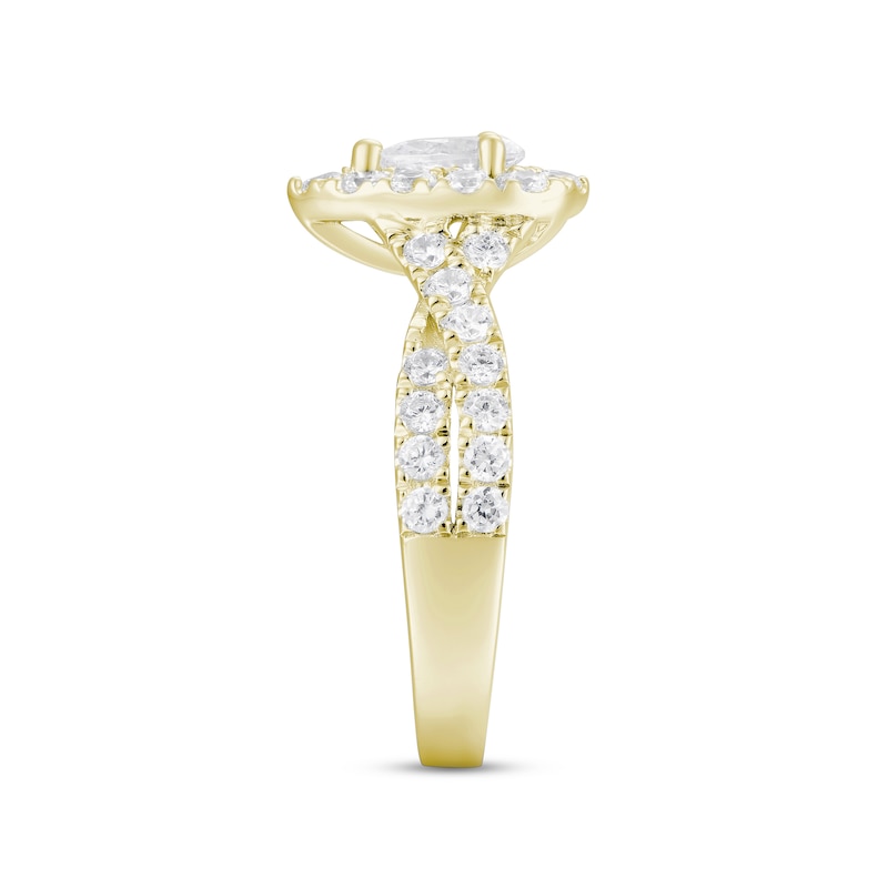 Main Image 2 of Diamond Halo Engagement Ring 1-1/2 ct tw Pear & Round-cut 18K Yellow Gold