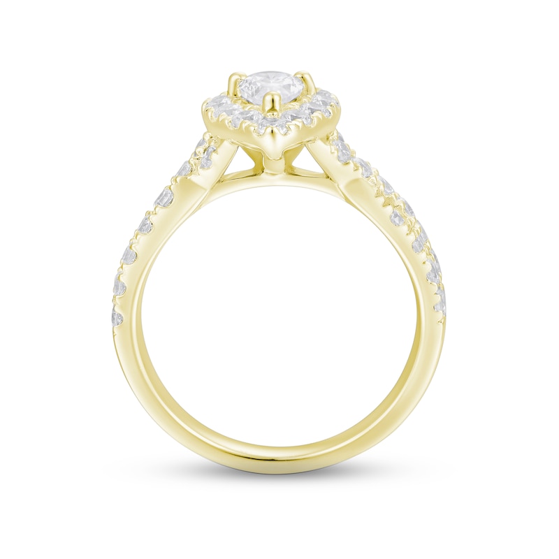 Main Image 3 of Diamond Halo Engagement Ring 1-1/2 ct tw Pear & Round-cut 18K Yellow Gold