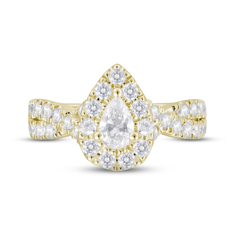 Main Image 4 of Diamond Halo Engagement Ring 1-1/2 ct tw Pear & Round-cut 18K Yellow Gold