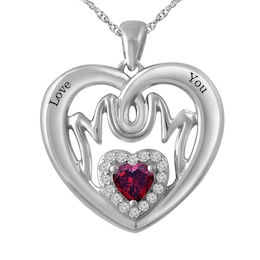 Birthstone 'Mom' Heart Necklace (1 Stone and 2 Lines)