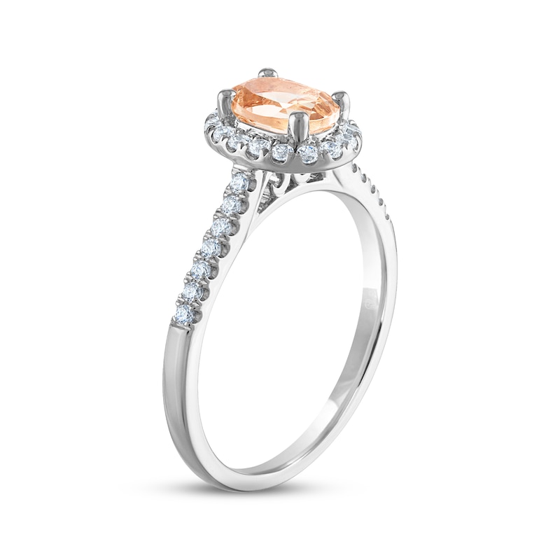 Main Image 2 of Morganite & Diamond Oval Halo Engagement Ring 1/4 ct tw Round-cut 14K White Gold