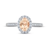 Thumbnail Image 3 of Morganite & Diamond Oval Halo Engagement Ring 1/4 ct tw Round-cut 14K White Gold