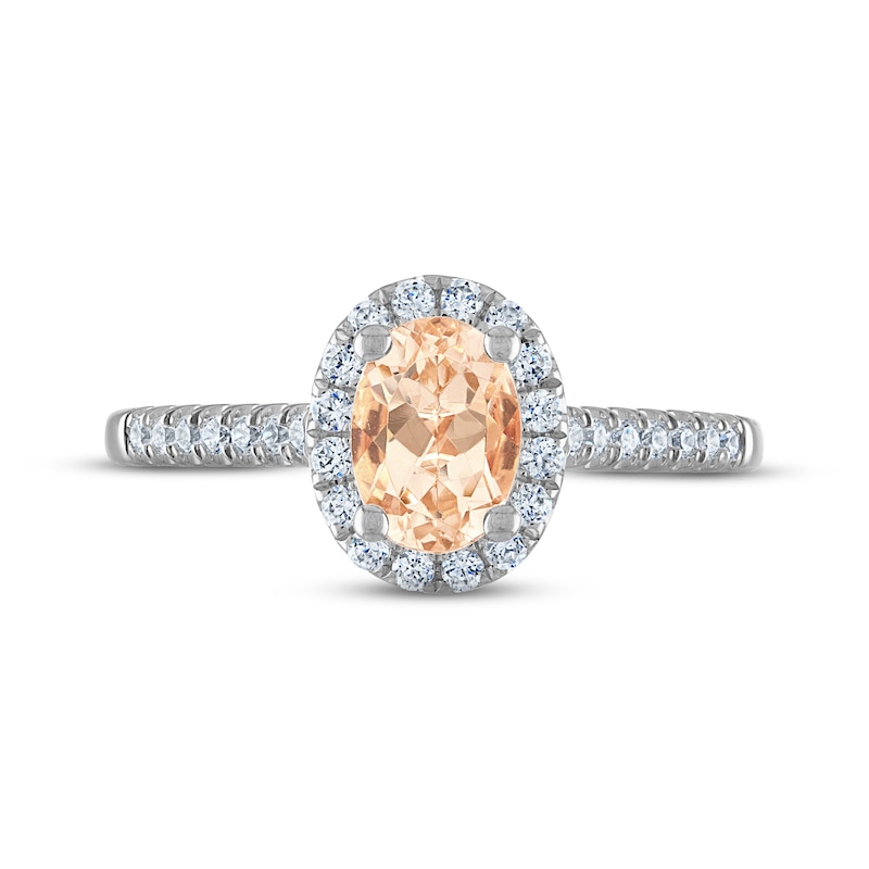 Main Image 3 of Morganite & Diamond Oval Halo Engagement Ring 1/4 ct tw Round-cut 14K White Gold