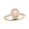 Thumbnail Image 1 of Morganite & Diamond Oval Halo Engagement Ring 1/4 ct tw Round-cut 14K Yellow Gold