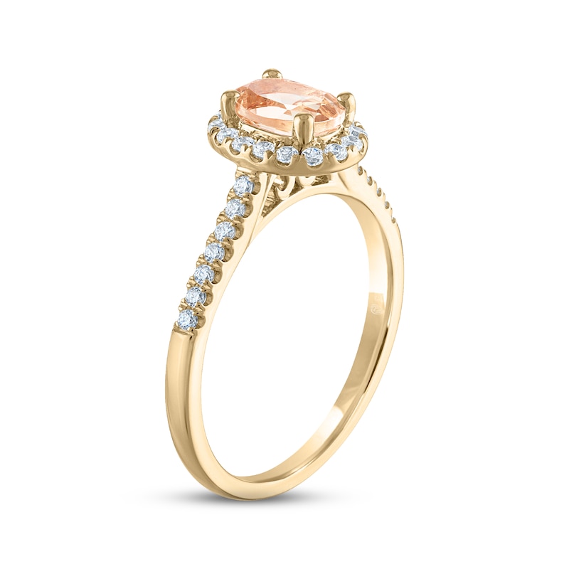 Main Image 2 of Morganite & Diamond Oval Halo Engagement Ring 1/4 ct tw Round-cut 14K Yellow Gold