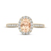 Thumbnail Image 3 of Morganite & Diamond Oval Halo Engagement Ring 1/4 ct tw Round-cut 14K Yellow Gold