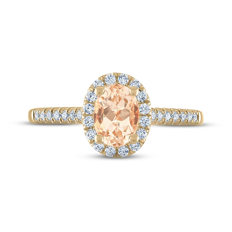 Main Image 3 of Morganite & Diamond Oval Halo Engagement Ring 1/4 ct tw Round-cut 14K Yellow Gold