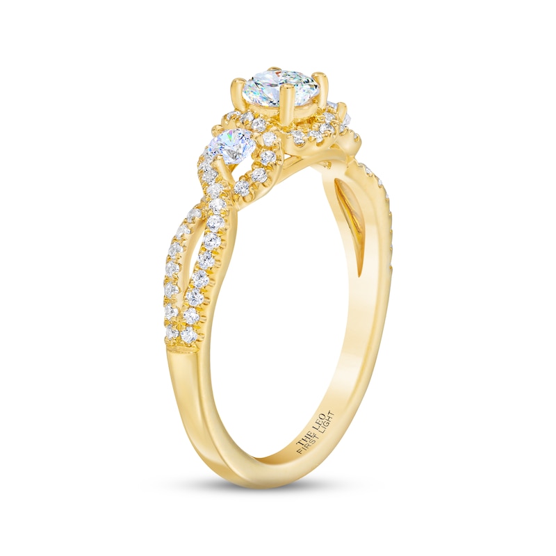 Main Image 2 of THE LEO First Light Diamond Three-Stone Engagement Ring 3/4 ct tw Round-cut 14K Yellow Gold