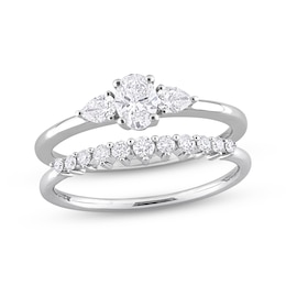 Diamond Bridal Set 5/8 ct tw Oval, Pear & Round-cut 14K White Gold