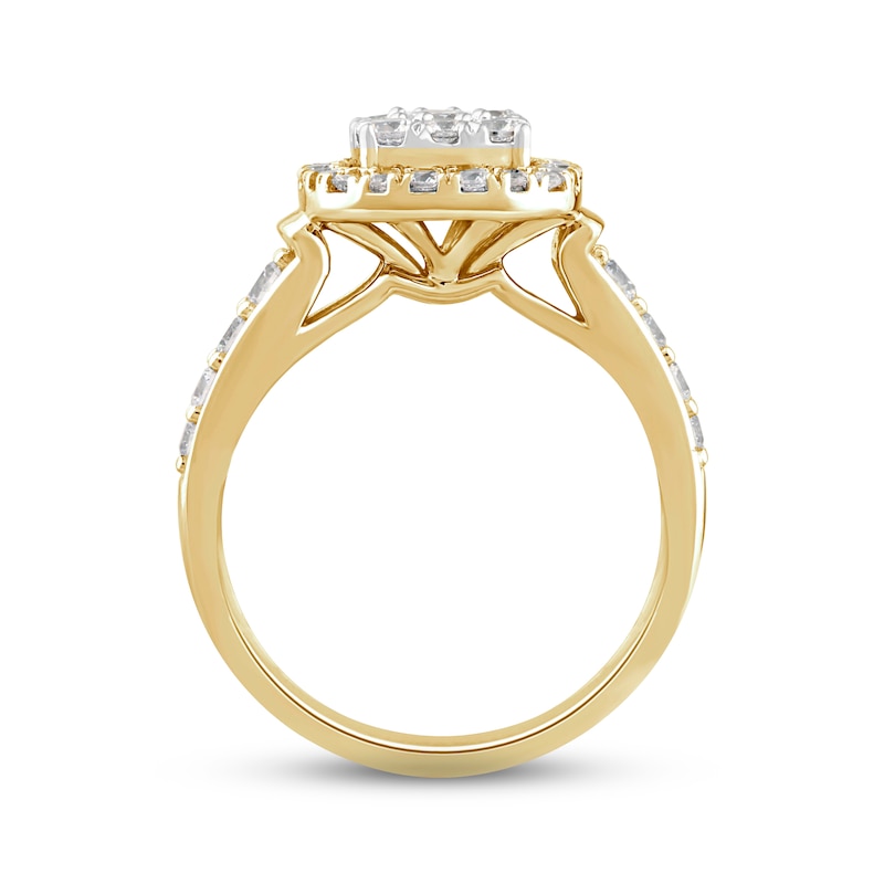 Multi-Diamond Center Engagement Ring 1 ct tw Round-cut 14K Yellow Gold ...