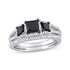 Thumbnail Image 1 of Memories Moments Magic Black & White Diamond Three-Stone Bridal Set 1-3/8 ct tw Princess & Round-cut 10K White Gold