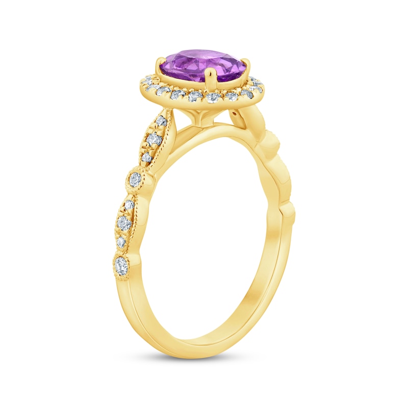 Main Image 2 of Amethyst & Diamond Oval Halo Engagement Ring 1/3 ct tw Round-cut 14K Yellow Gold