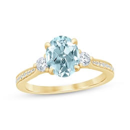Aquamarine & Diamond Oval Engagement Ring 1/3 ct tw Round-cut 14K Yellow Gold
