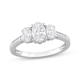 Memories Moments Magic Diamond Three-Stone Engagement Ring 7/8 ct tw Oval & Round-cut 14K White Gold