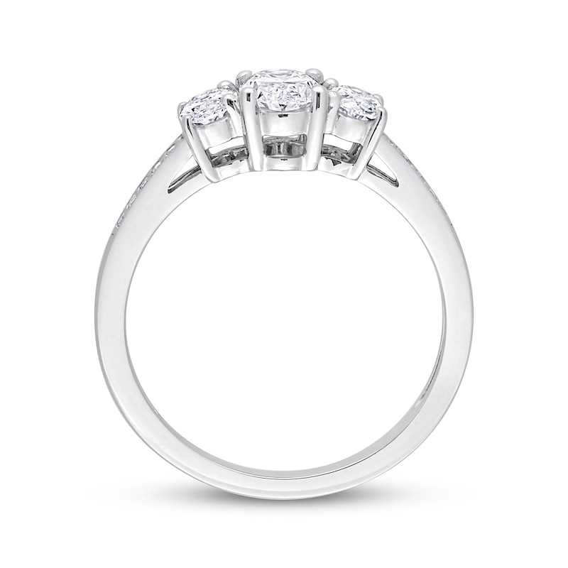 Main Image 3 of Memories Moments Magic Diamond Three-Stone Engagement Ring 7/8 ct tw Oval & Round-cut 14K White Gold