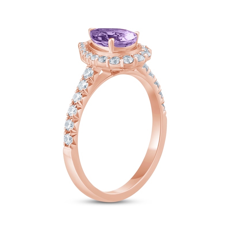 Amethyst & Diamond Engagement Ring 1/2 ct tw Pear & Round-cut 10K Rose Gold