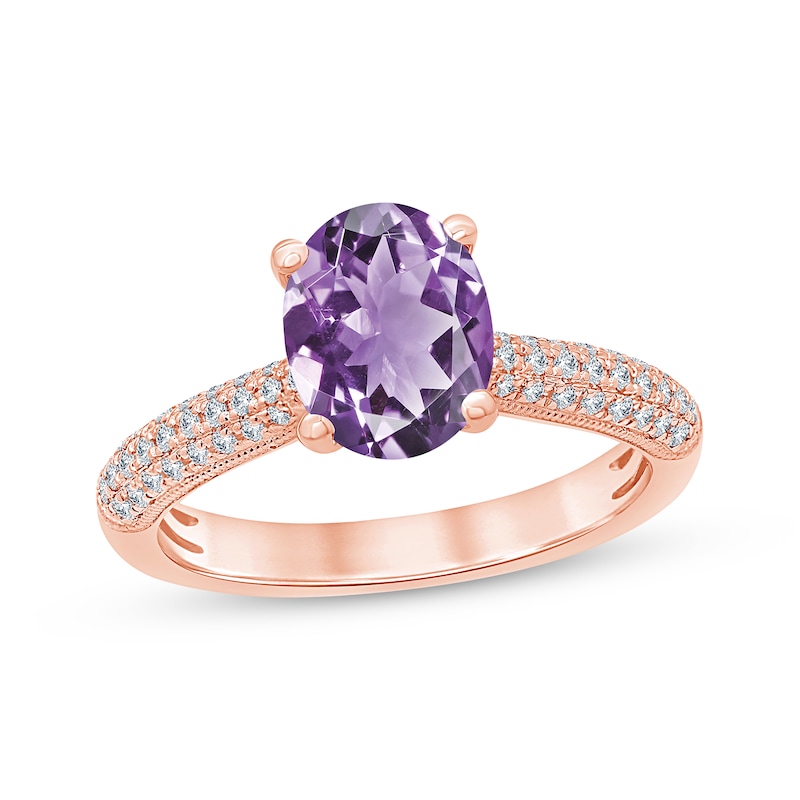 Amethyst & Diamond Engagement Ring 1/5 ct tw Oval & Round-cut 10K Rose Gold