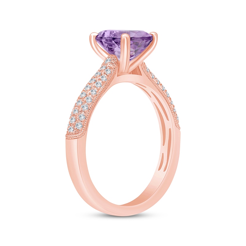 Amethyst & Diamond Engagement Ring 1/5 ct tw Oval & Round-cut 10K Rose Gold