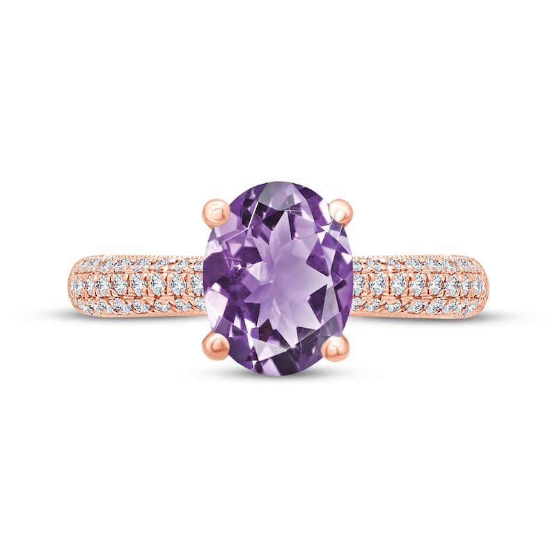 Amethyst & Diamond Engagement Ring 1/5 ct tw Oval & Round-cut 10K Rose Gold